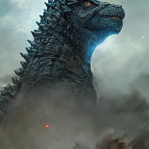 Prompt: front portrait of godzilla 2 0 1 4 by greg rutkowski, movie art