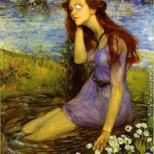 Prompt: winged Ophelia Millais In the lake, in style The Swan Princess Vrubel, by Mikhail Vrubel, oil painting, art gallery, art museum, small details, whole-length