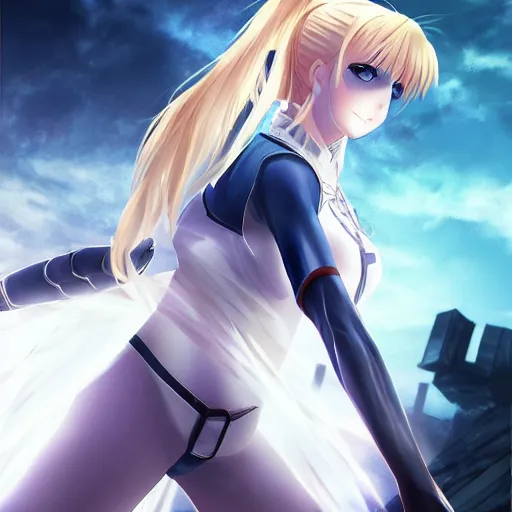 Prompt: beautiful and gorgeous full body image of saber from fate / stay night fighting a zombie, high details, high resolution, | | very very anime!!!, fine - face, audrey plaza, realistic shaded perfect face, fine details. anime. realistic shaded lighting poster by magali villeneuve