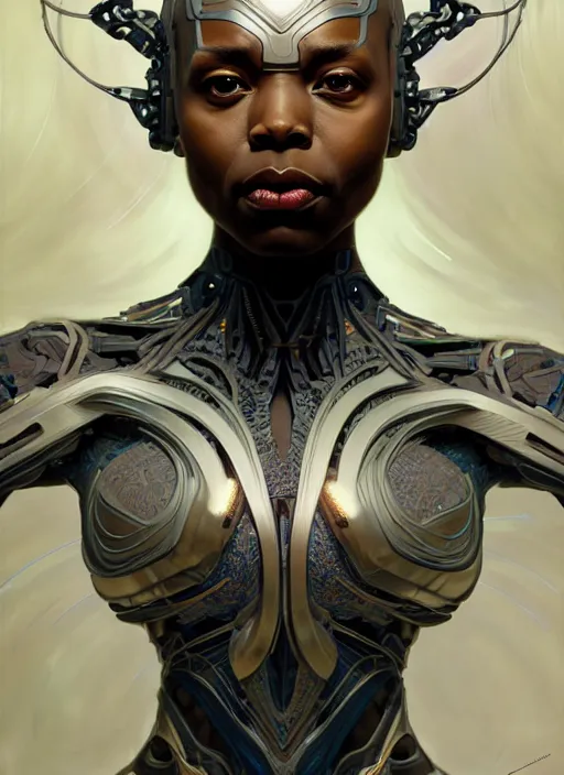 Image similar to organic cyborg, wakanda, diffuse lighting, fantasy, intricate, elegant, highly detailed, lifelike, photorealistic, digital painting, artstation, illustration, concept art, smooth, sharp focus, art by John Collier and Albert Aublet and Krenz Cushart and Artem Demura and Alphonse Mucha