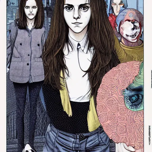 Image similar to strange full length portrait of emma watson with face by yuji moriguchi and shintaro kago