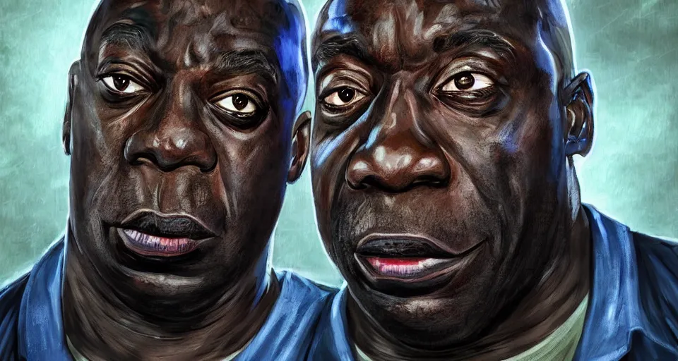 Image similar to angry zombie portrait of michael clarke duncan, an urban background szene, grimdark horror, stylized digital illustration, radiating a glowing aura, global illumination, ray tracing, hdr, fanart arstation by ian pesty and katarzyna bek - chmiel