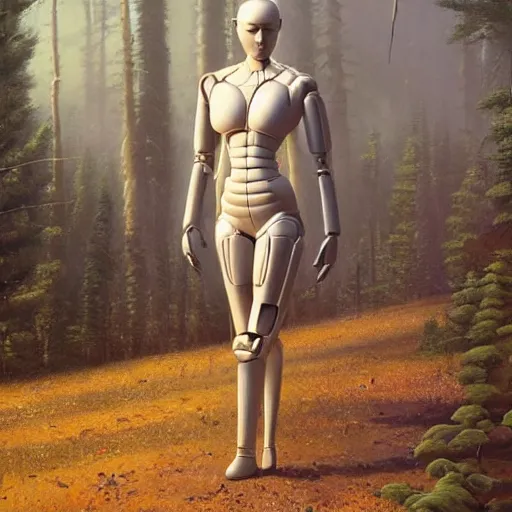 Prompt: sentient android made of wood, by ivan shishkin and beeple, trending on artstation a complex sci - fi painting by gerald brom, trending on artstation a child