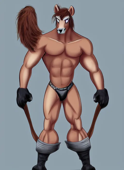 Prompt: handsome attractive muscular anthro horse man