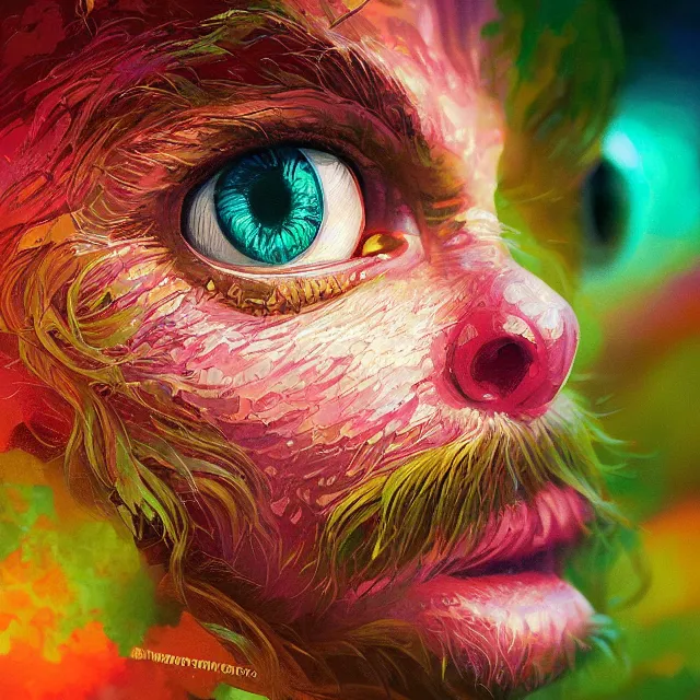 Image similar to macro shot of a soft relaxing smile, colorful, sharp and focus, ultra detailed, beautifully lit, in the art style of dan mumford and marc simonetti