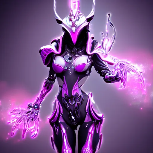 Image similar to highly detailed exquisite fanart, of a beautiful female warframe, but as an anthropomorphic robot dragon with glowing purple eyes, shiny silver armor with fuchsia accents, engraved, elegant pose, close-up shot, full shot, epic cinematic shot, sharp claws for hands, professional digital art, high end digital art, singular, realistic, DeviantArt, artstation, Furaffinity, 8k HD render