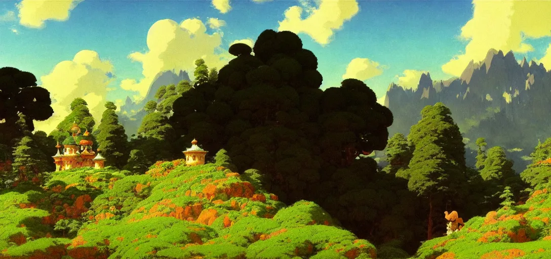 Image similar to ghibli illustrated background of a strikingly beautiful landform by vasily polenov, luminism, eugene von guerard, ivan shishkin, albert edelfelt, john singer sargent, albert bierstadt 4 k