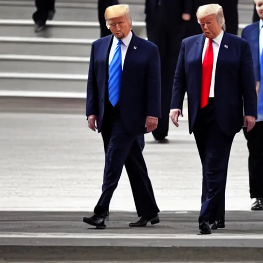 Image similar to trump doing a perp walk for being a traitor who stole nuclear secrets