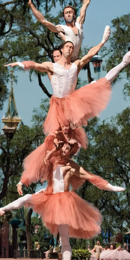 Prompt: nicholas cage ballet dancer in disney world detailed, cinematic