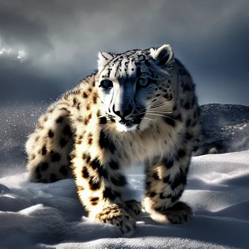 Image similar to snow leopard doing tricks with vape clouds, iPhone photo