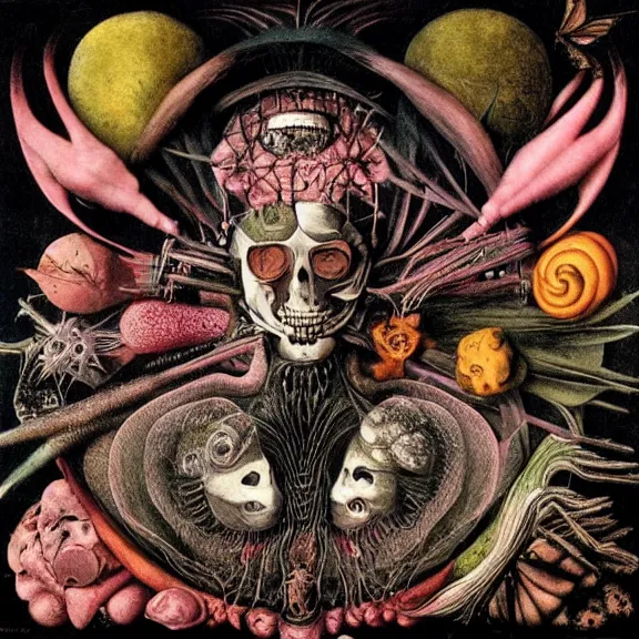 Image similar to post - punk new age album cover, asymmetrical design, magic, apocalypse, psychedelic, highly detailed, black white pink, magic, giger h. r., giuseppe arcimboldo