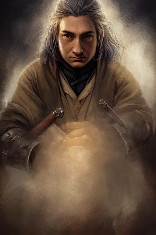 Image similar to A beautiful digital painting of a male hobbit ranger, symmetrical close-up portrait, intricate, cinematic lighting, highly detailed, digital painting, Artstation, concept art, smooth, sharp focus, illustration, art by Tom Bagshaw, Artgerm and Greg Rutkowski