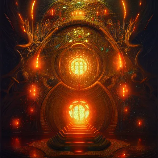 Prompt: book of genesis, glowing, fantasy, circuitry, explosion, dramatic, intricate, elegant, highly detailed, digital painting, artstation, concept art, smooth, sharp focus, illustration, art by Gustave Dore, octane render
