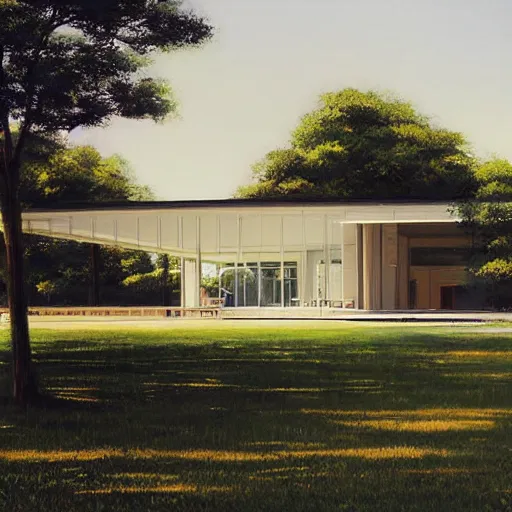 Prompt: farnsworth house, art by makoto shinkai