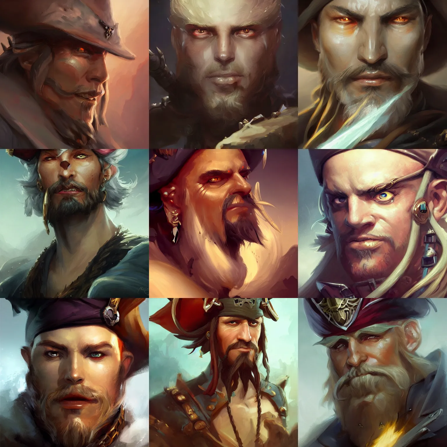 Prompt: a high fantasy pirate captain, by peter mohrbacher and craig mullins, face close up, official media, beautiful, rpg portrait concept art, fantasy world, sharp, smooth, detailed, high quality, wallpaper 4 k, epic, trending on artstation and behance, dynamic lightning