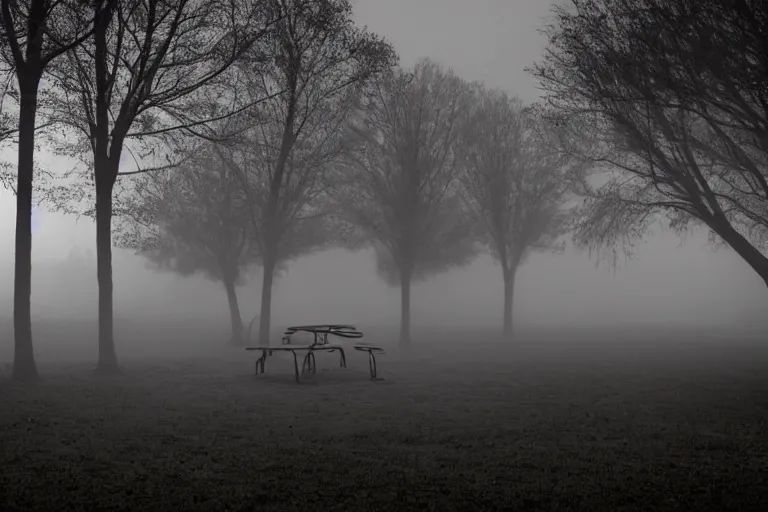 Image similar to that playground does not exist, alone, mid night, no lights, fog, very dark, dark, 2 0 0 0 s photo