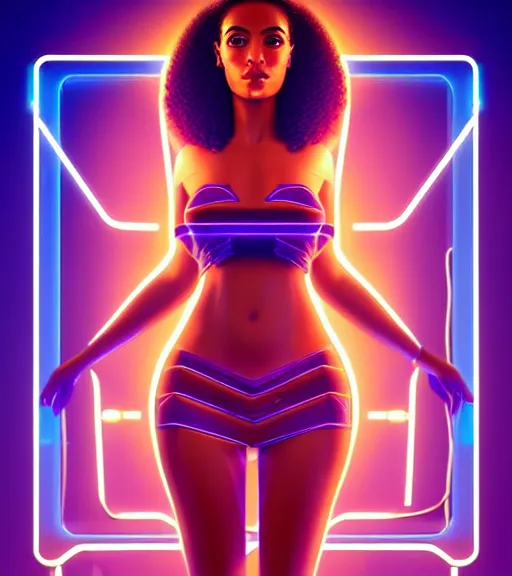 Image similar to symmetry!! egyptian princess of technology, solid cube of light, hard edges, product render retro - futuristic poster scifi, lasers and neon circuits, brown skin gorgeous egyptian princess, intricate, elegant, highly detailed, digital painting, artstation, concept art, smooth, sharp focus, illustration, dreamlike, art by artgerm