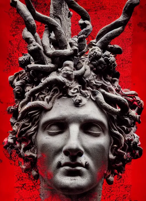 Prompt: dark design poster showing a heroic statue of dionysus, black background with very subtle red and purple design elements, powerful, nekro, vito acconci, thin straight lines, dark, glitch art, neo vaporwave, gritty, layout frame, square, trending on artstation