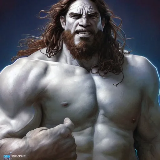 Prompt: hulking herculean ogre jesus christ, masterpiece, intricate, elegant, highly detailed, digital painting, artstation, concept art, smooth, sharp focus, illustration, art by artgerm and greg rutkowski and alphonse mucha and uang guangjian and gil elvgren and sachin teng, symmetry!!