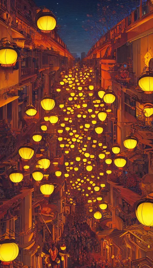 Image similar to The land of luminous lanterns, italian futurism, Dan Mumford, da vinci, Josan Gonzalez