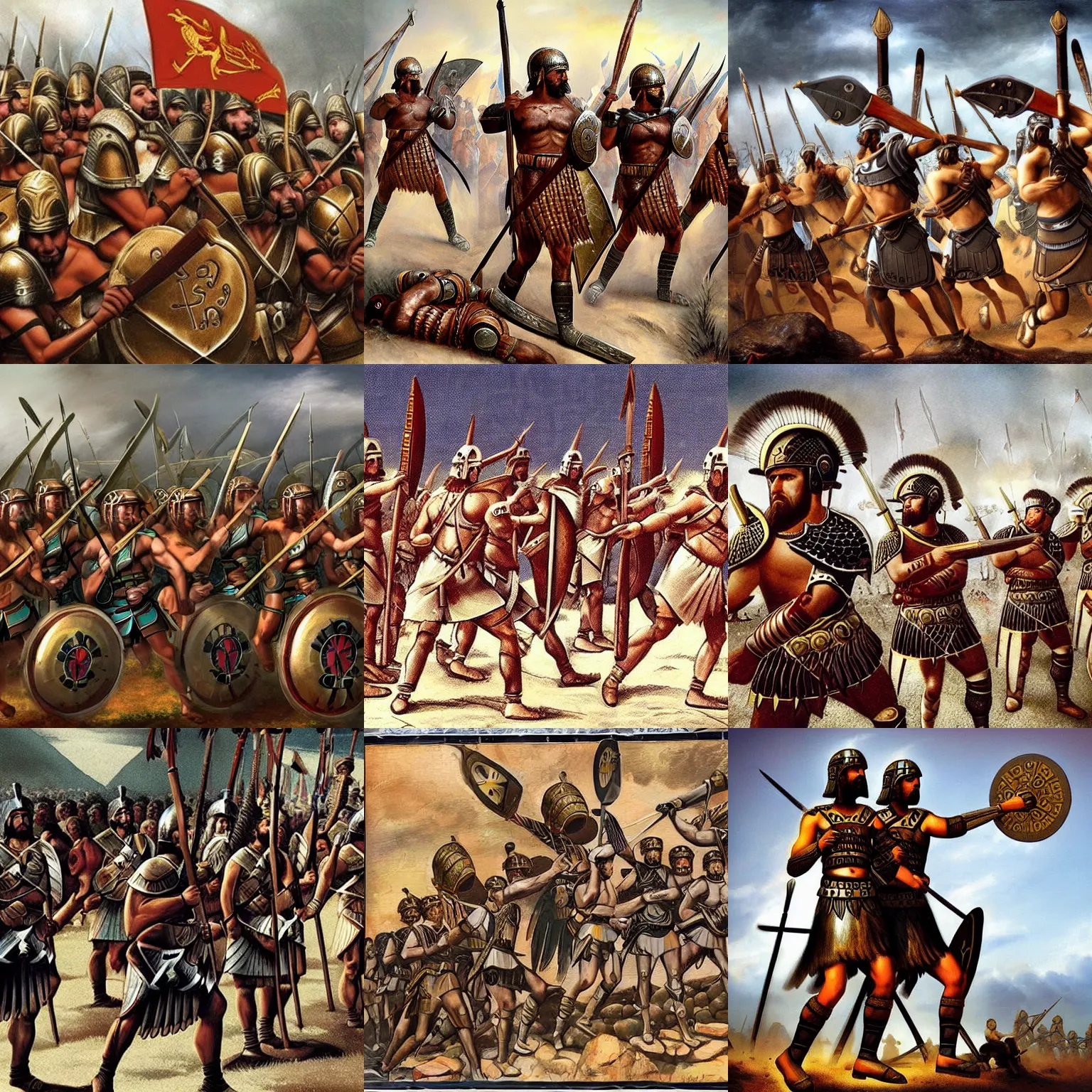 Prompt: modern _ world _ with _ hoplites _ era _ greek _ warriors