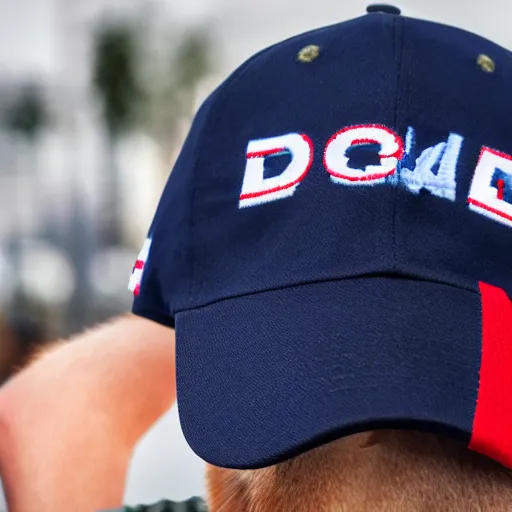 Image similar to doge wearing a make america great again cap, realistic, super detailed, wide shot, 8 k,