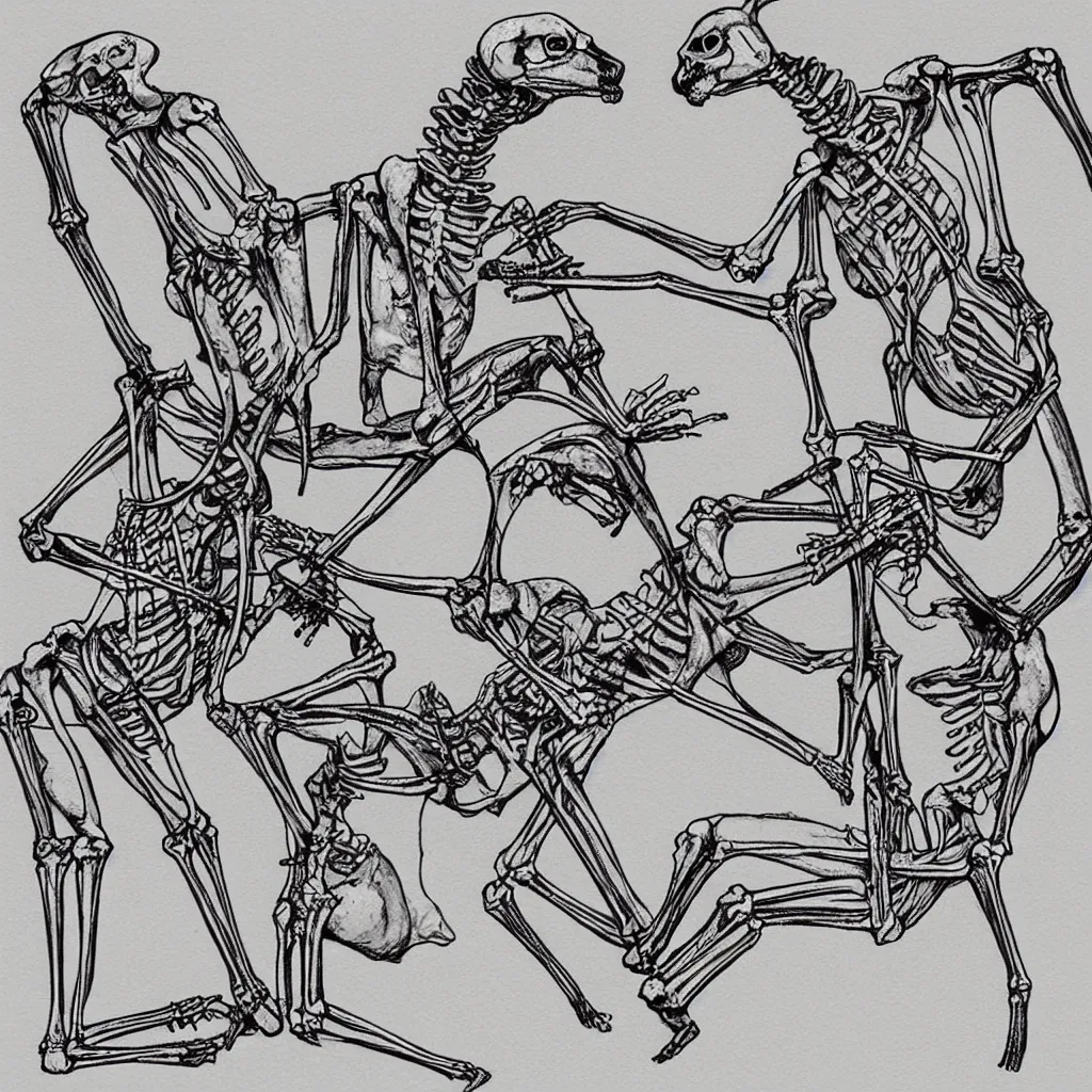 Prompt: two kangaroo skeletons fighting each other, super detailed, symmetrical, t-shirt design