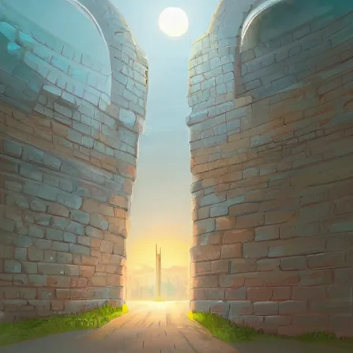 Prompt: wall with portal to riyadh city, digital painting, concept art, smooth, sharp focus, illustration by studio ghibli