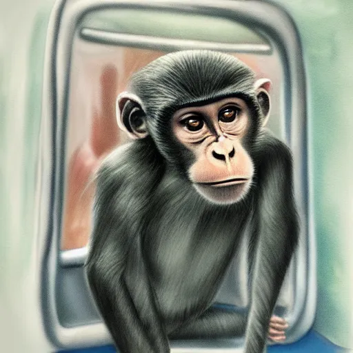 Prompt: monkey in bus, photorealism