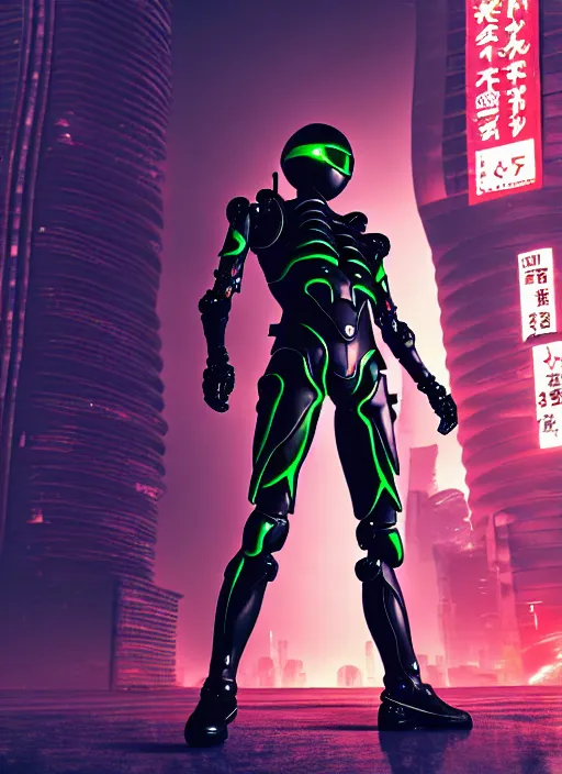 Image similar to kamen rider action pose, human structure concept art, human anatomy, full body hero, intricate detail, art and illustration by irakli nadar and alexandre ferra, global illumination, on tokyo cyberpunk night rooftop, frostbite engine