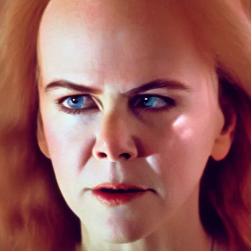 Prompt: Nicole Kidman in The Shining by Stanley Kubrick, cinematic, symmetrical face, cinestill 400t film