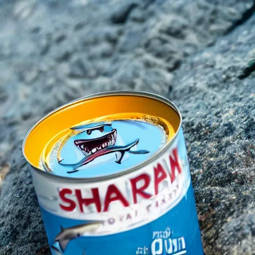 Image similar to Can of Shark SPAM, high quality photo advertisement