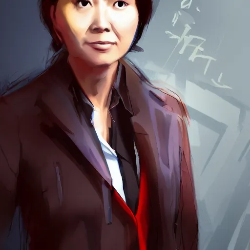 Image similar to police psychologist dr. tracy wong, who holds a dark secret. artstation, character art