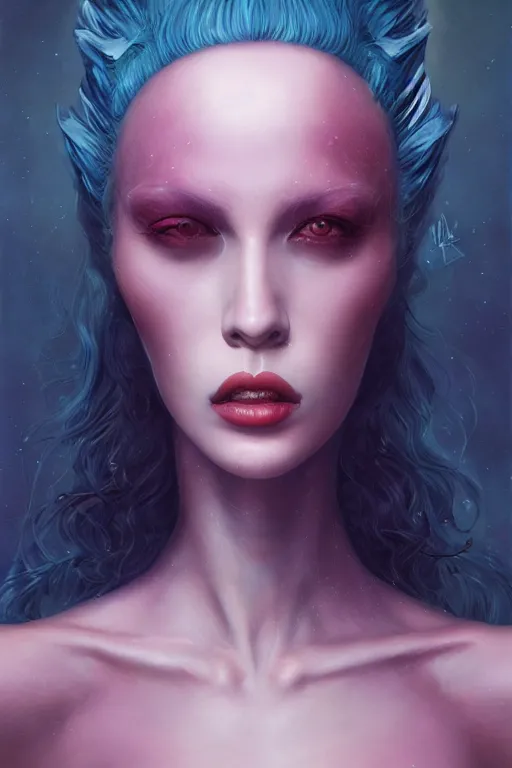 Prompt: portrait of an elegant alien lizard woman queen, straight on portrait, by artgerm, tom bagshaw, gerald brom, vaporwave colors, lo - fi colors, vaporwave, lo - fi, moody vibe, goth vibe, 4 k, hd,