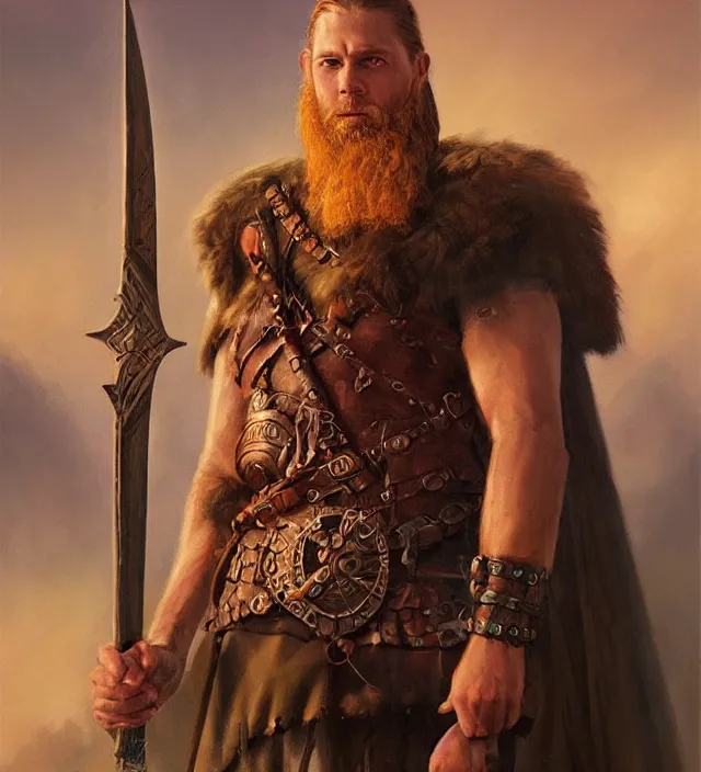 Prompt: a beautiful portrait painting of a viking warrior, portrait fantasy art, art by keith parkinson and greg rutkowski and tim hildebrandt