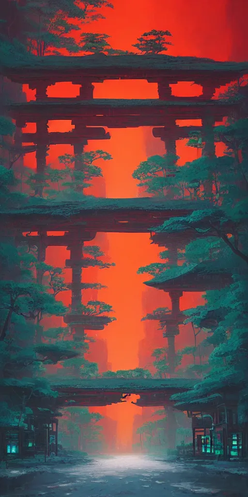 the red torii gate!!! a highly detailed cinematic oil | Stable ...