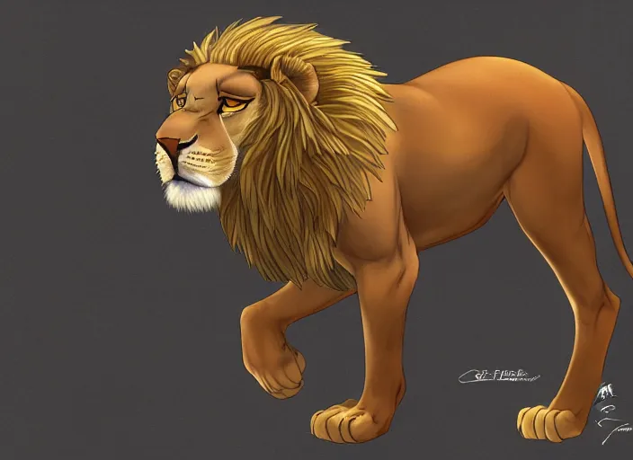 Prompt: fullbody egyptian lion character design of an egyptian lion. egyptian lion deviantart adoptable, style of maple story and zootopia, disney portrait studio lighting by jessica rossier and brian froud in the style of disney, traditional artstation
