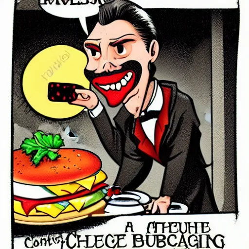 Prompt: Count Dracula cooking hamburgers