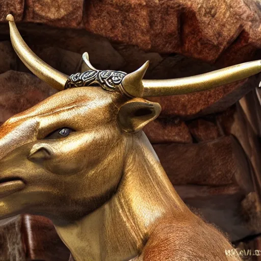 Prompt: minotaur king, highly detailed, 4k, HDR, smooth, sharp focus, hyper realistic, high resolution, award-winning photo