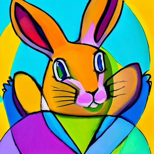 Image similar to a cute colorful rabbit in the style of cubism and impressionism, artstation