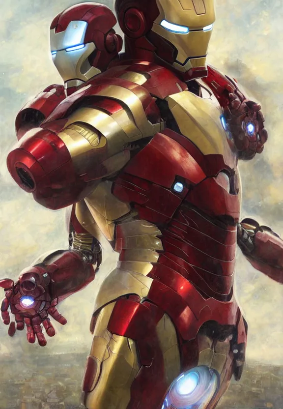 Prompt: iron man portrait, highly detailed, science fiction landscape, art style by klimt and nixeu and ian sprigger and wlop and krenz cushart