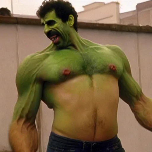 Image similar to Borat as the incredible hulk