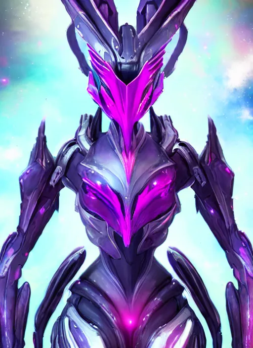 Prompt: cinematic bust shot, cosmic beautiful stunning giant robot mecha hot female dragon goddess, sharp spines, sharp metal ears, smooth purple eyes, smooth fuschia skin, elegant smooth silver armor, nebula size, epic proportions, epic scale, macro giantess, furry art, dragon art, goddess art, giantess art, warframe, warframe fanart, furaffinity, octane