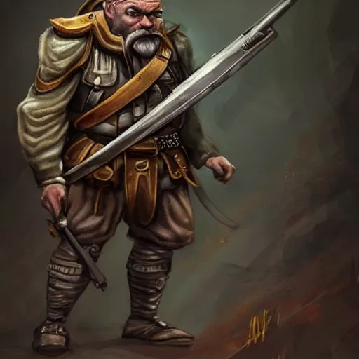 Prompt: A High fantasy WW1 dwarve soldier holding a enchanted rifle trending on artstation deviantart Pinterest detailed High Resolution HD 8k