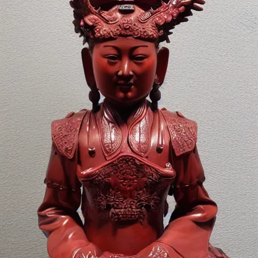 Image similar to museum angeline joile portrait statue monument made from chinese porcelain brush face hand painted with iron red dragons full - length very very detailed symmetrical well proportioned