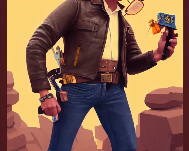 Prompt: bob the builder as james bond wearing sunglasses and a leather jacket, photography of kurzgesagt, deep focus, d & d, fantasy, intricate, elegant, highly detailed, digital painting, artstation, concept art, matte, sharp focus, illustration, hearthstone, art by artgerm and greg rutkowski and alphonse mucha