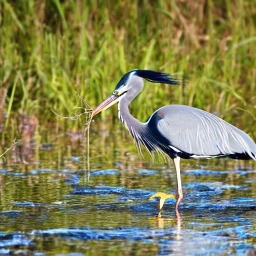 Image similar to A heron eating a fish, 50mm, F1.4, ISO 200, 1/160s, natural light, nature photography