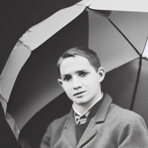 Prompt: photo of a young man holding an umbrella