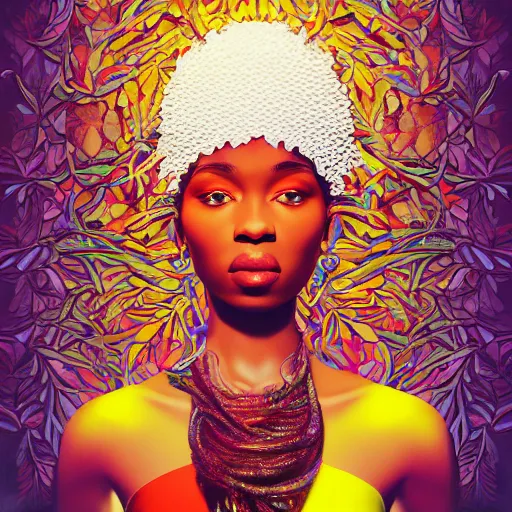 Image similar to the portrait of a beautiful and elegant young black woman made up of peppers, an ultrafine detailed illustration by james jean, intricate linework, bright colors, final fantasy, behance contest winner, vanitas, angular, altermodern, unreal engine 5 highly rendered, global illumination, radiant light, detailed and intricate environment