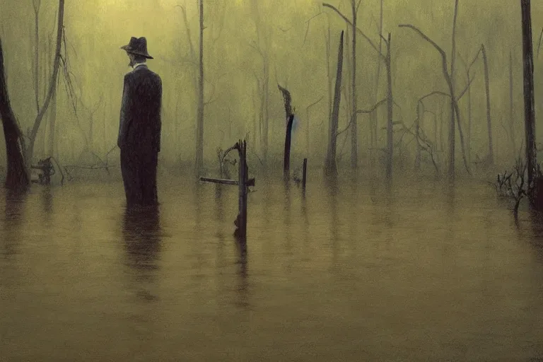 Image similar to scene from louisiana swamps, graveyard, voodoo, artwork by tim eitel